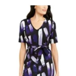 Alfani Printed Tie-Waist Dress Lucky Stroke Purple Size XS